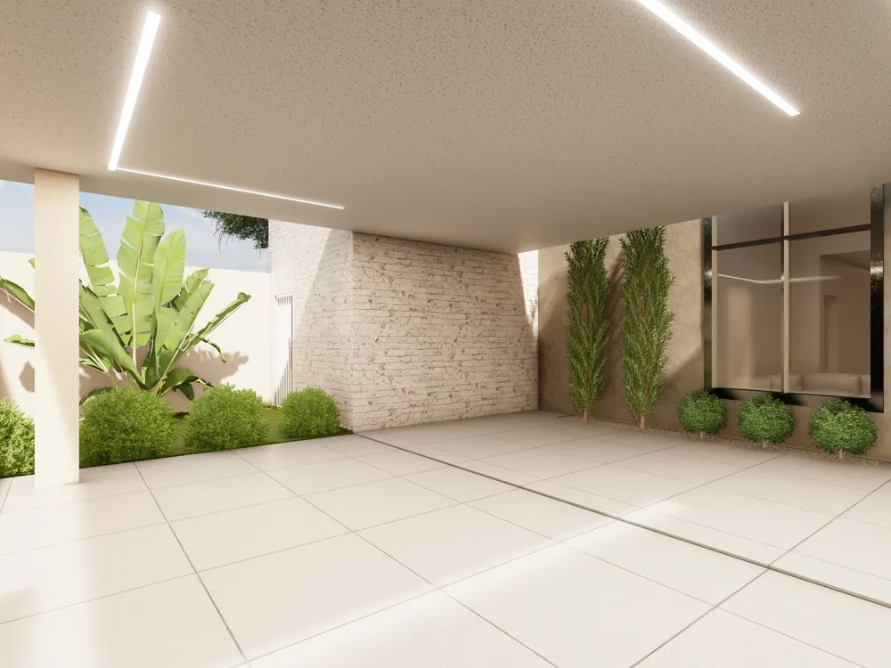 Projeto de varanda coberta com jardim